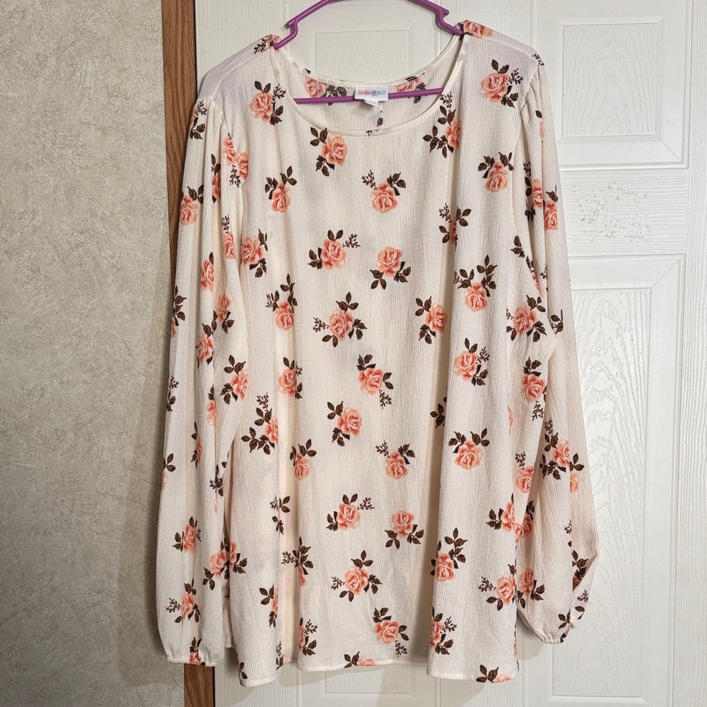LuLaRoe Cream Blouse with Pink Floral Design